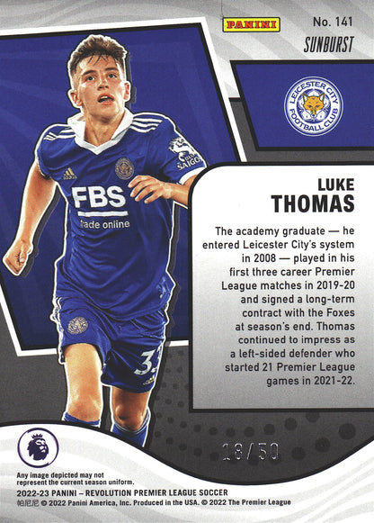 2022 Panini Revolution Premier League Sunburst /50 Luke Thomas #141 Leicester City