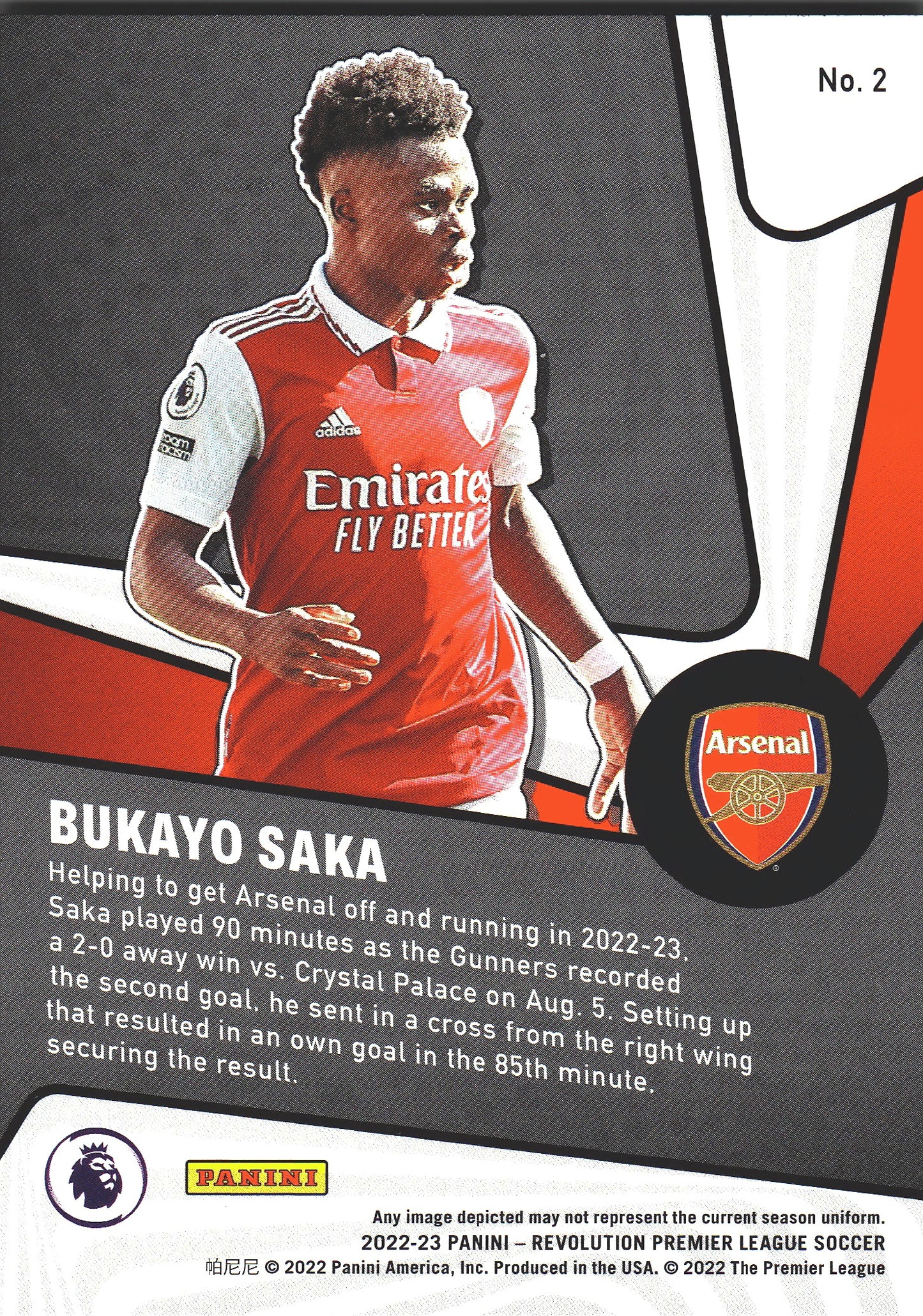 2022 Panini Revolution Premier League Supersonic Bukayo Saka #2 Arsenal