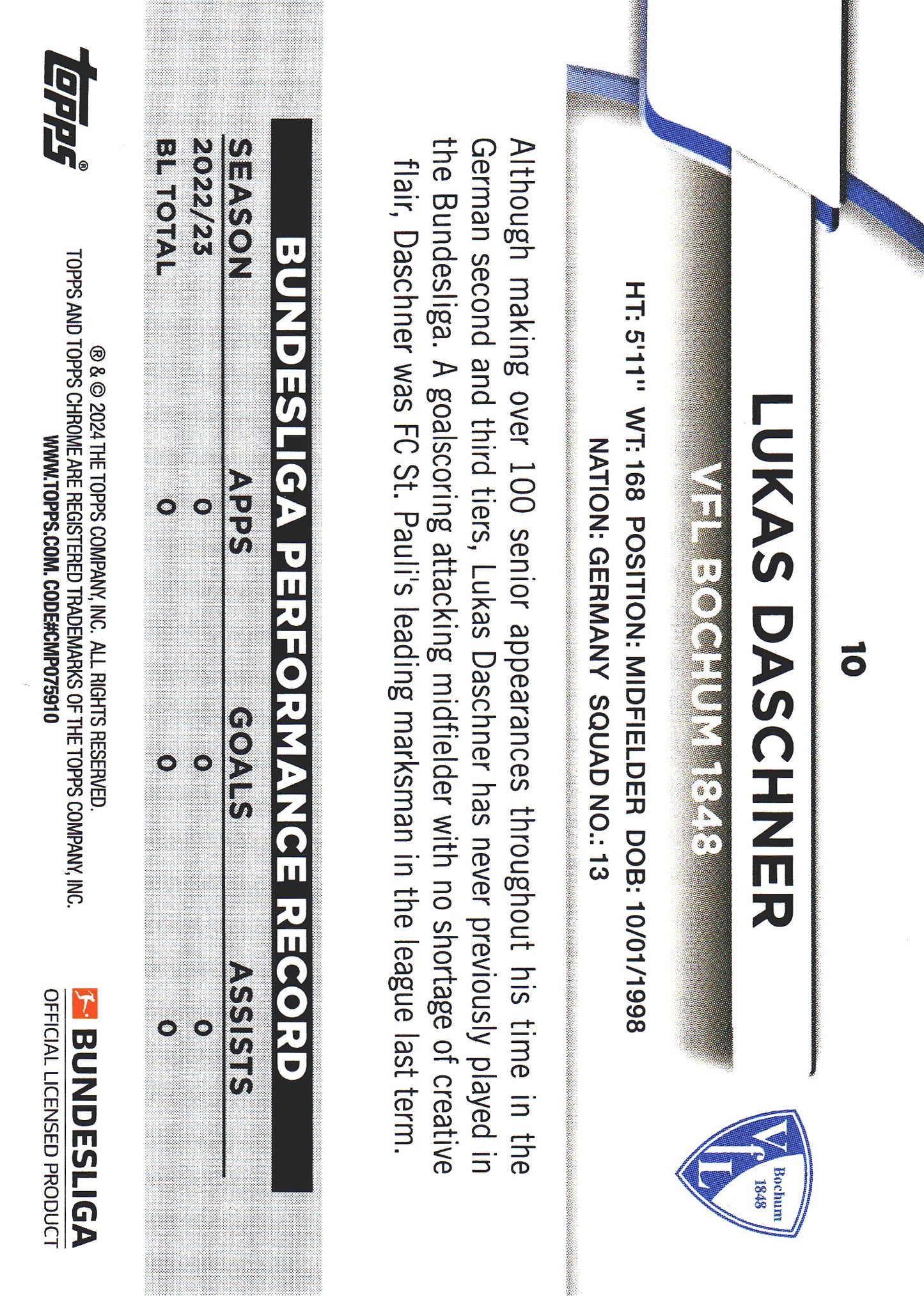 2023 Topps Bundesliga Jade Edition Lukas Daschner #10 VfL Bochum