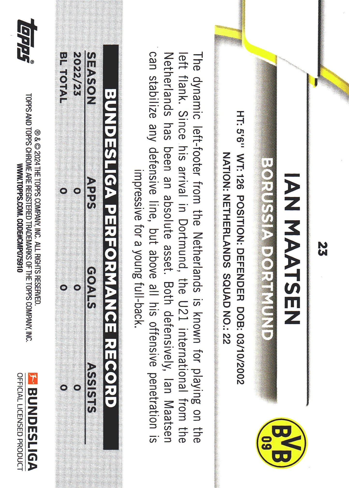 2023 Topps Bundesliga Jade Edition Ian Maatsen RC #23 Borussia Dortmund