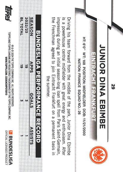 2023 Topps Bundesliga Jade Edition Junior Dina Ebimbe #29 Eintracht Frankfurt