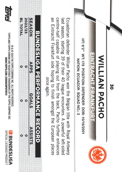 2023 Topps Bundesliga Jade Edition Willian Pacho RC #30 Eintracht Frankfurt