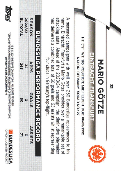 2023 Topps Bundesliga Jade Edition Mario Gotze #31 Eintracht Frankfurt