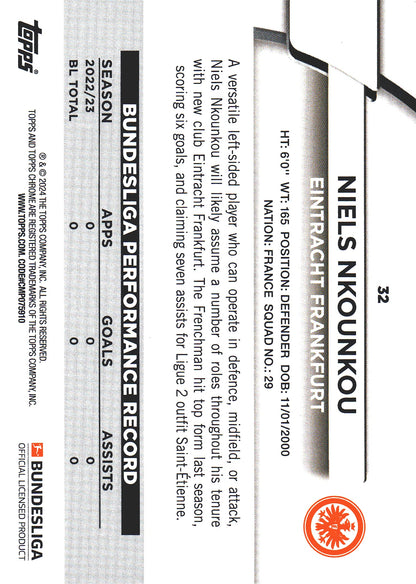 2023 Topps Bundesliga Jade Edition Niels Nkounkou RC #32 Eintracht Frankfurt