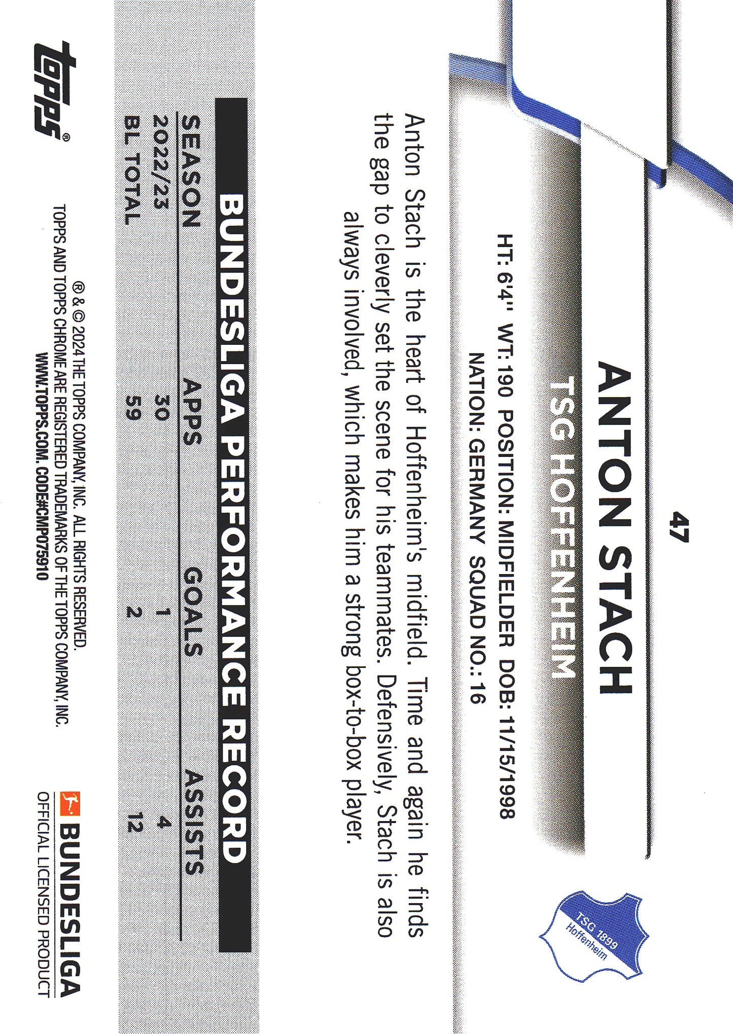 2023 Topps Bundesliga Jade Edition Anton Stach #47 Hoffenheim