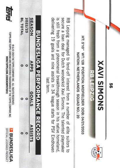 2023 Topps Bundesliga Jade Edition Xavi Simons #56 RB Leipzig