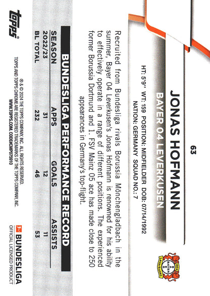 2023 Topps Bundesliga Jade Edition Jonas Hofmann #63 Bayer Leverkusen