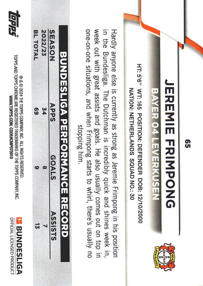 2023 Topps Bundesliga Jade Edition Jeremie Frimpong #65 Bayer Leverkusen