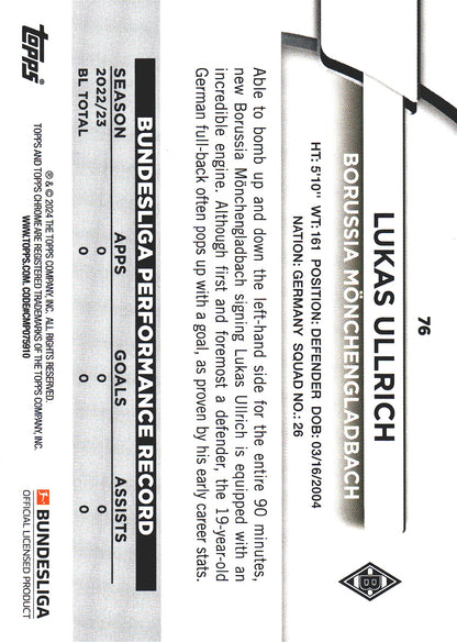 2023 Topps Bundesliga Jade Edition Lukas Ullrich RC #76 Borussia Monchengladbach