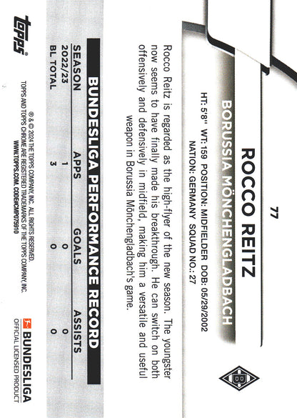 2023 Topps Bundesliga Jade Edition Rocco Reitz RC #77 Borussia Monchengladbach