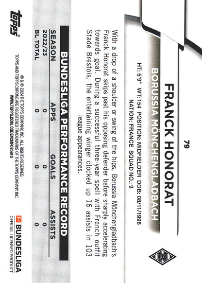 2023 Topps Bundesliga Jade Edition Franck Honorat #79 Borussia Monchengladbach