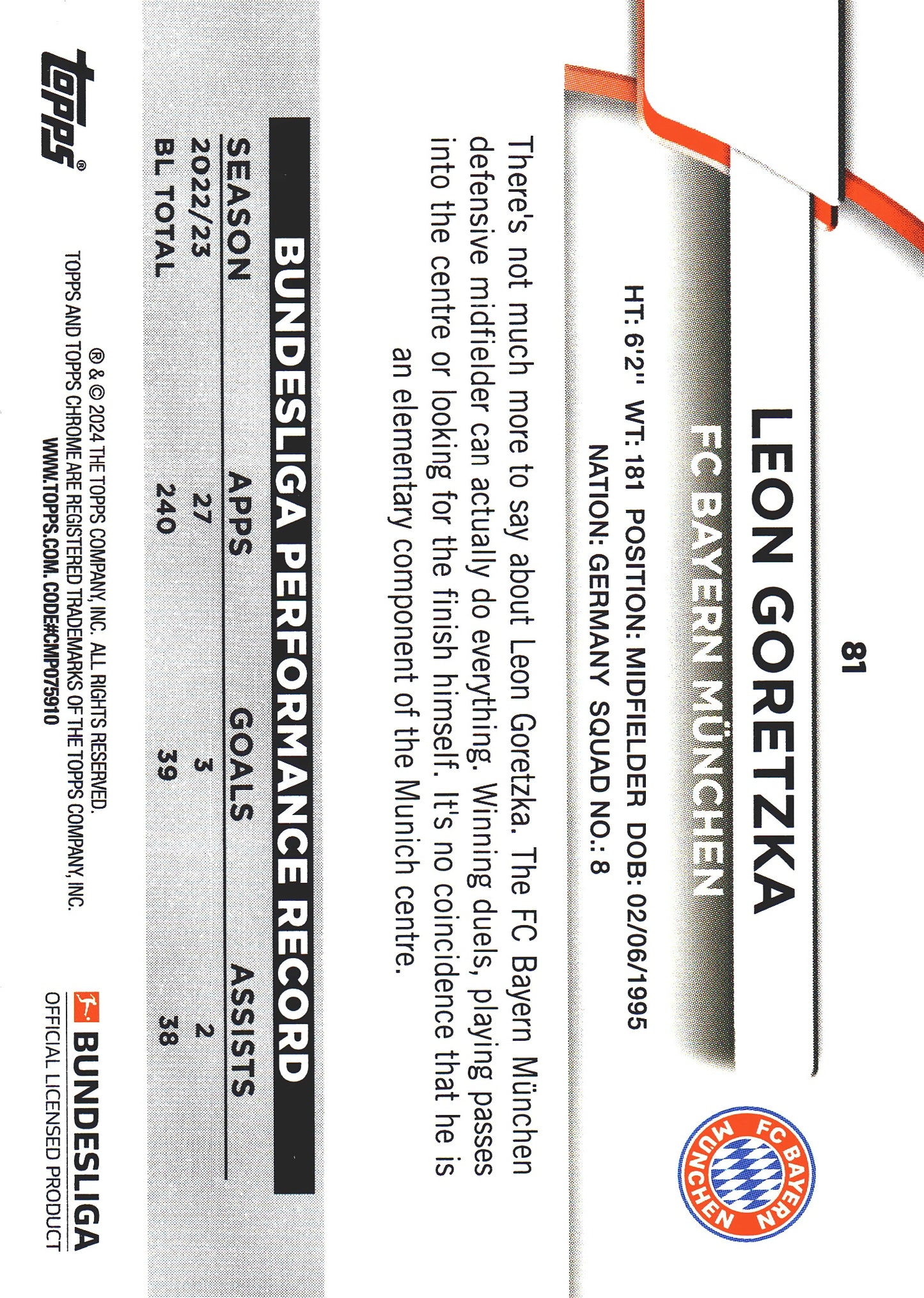 2023 Topps Bundesliga Jade Edition Leon Goretzka #81 Bayern Munich