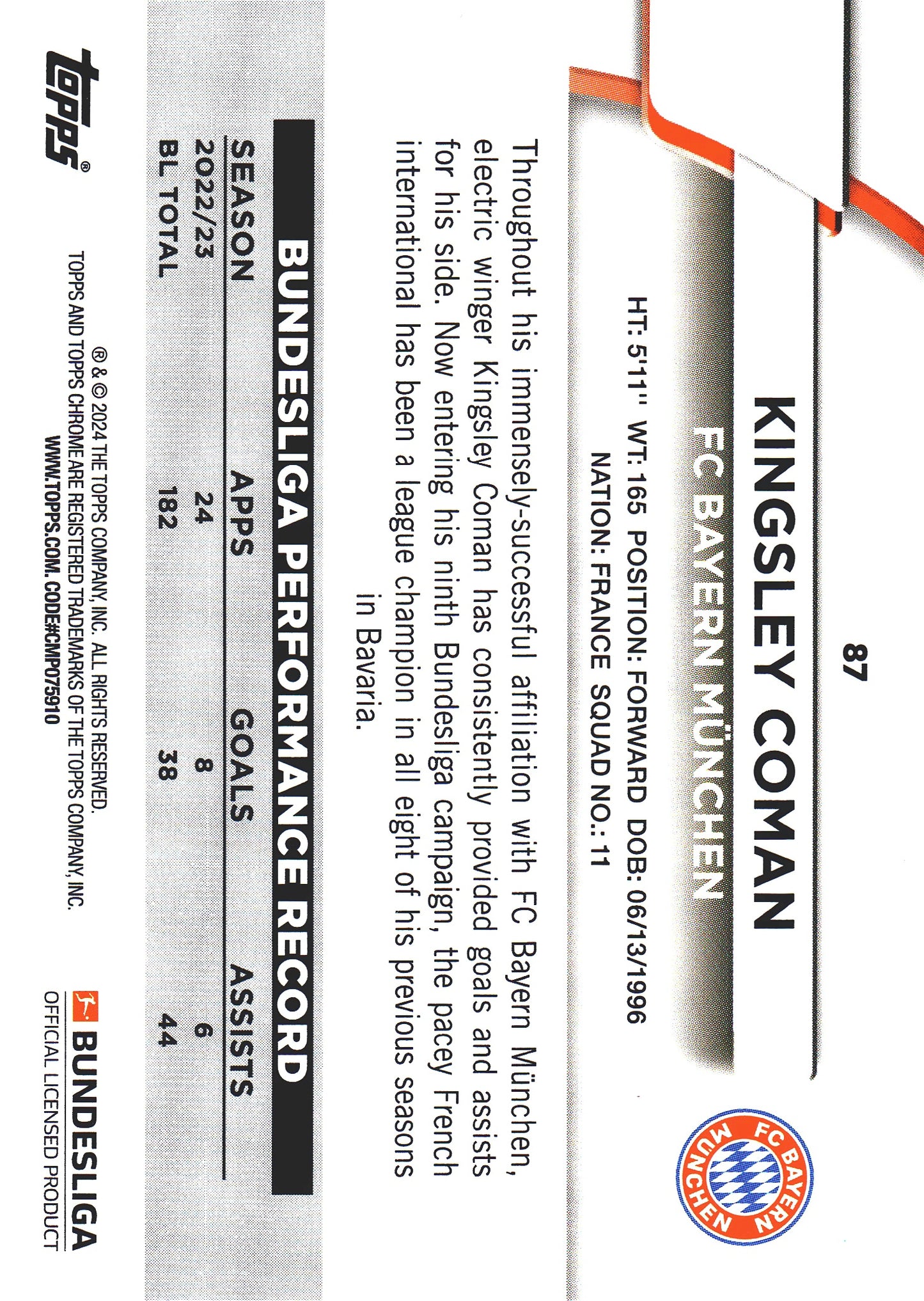 2023 Topps Bundesliga Jade Edition Kingsley Coman #87 Bayern Munich