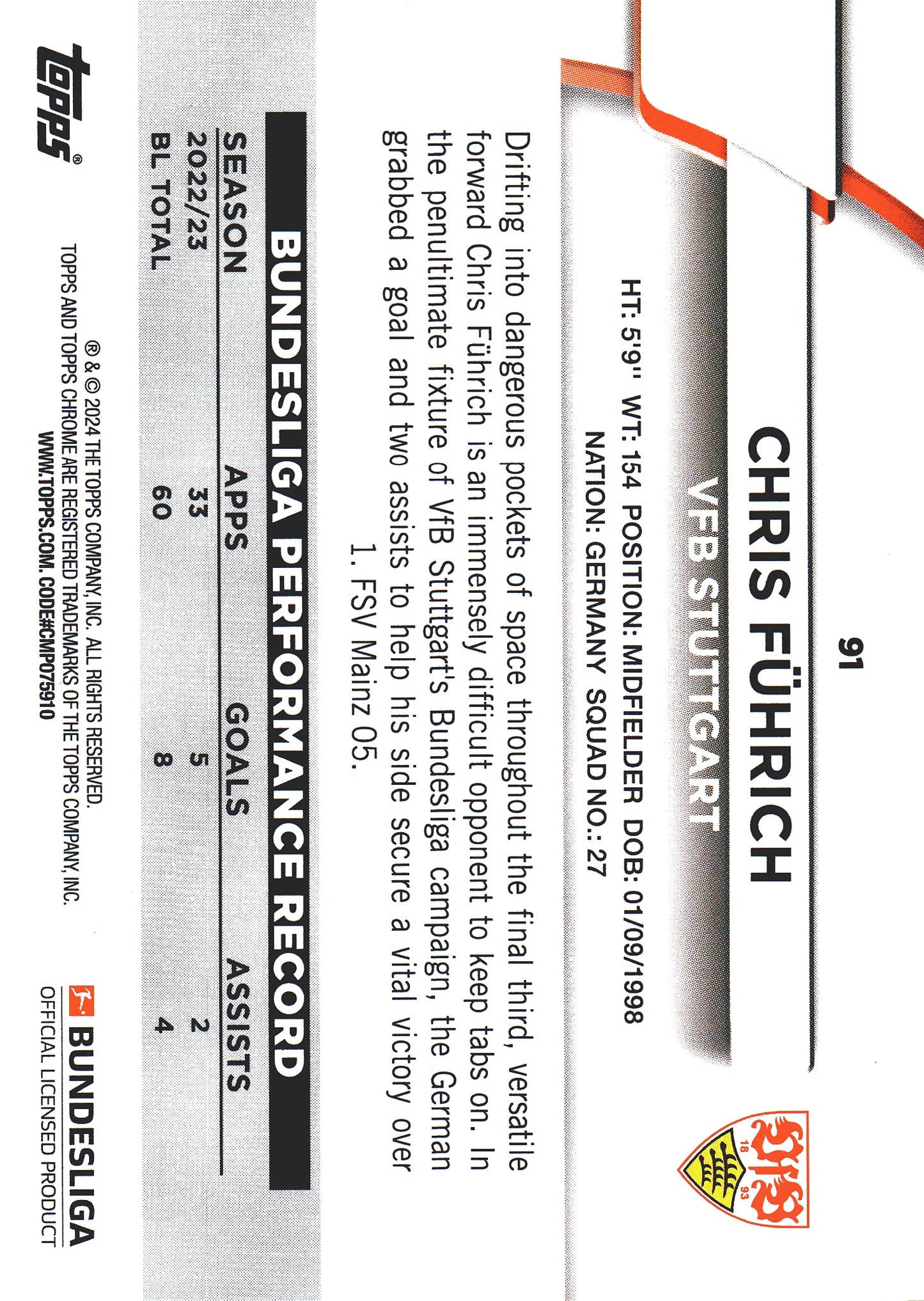 2023 Topps Bundesliga Jade Edition Chris Fuhrich #91 VfB Stuttgart