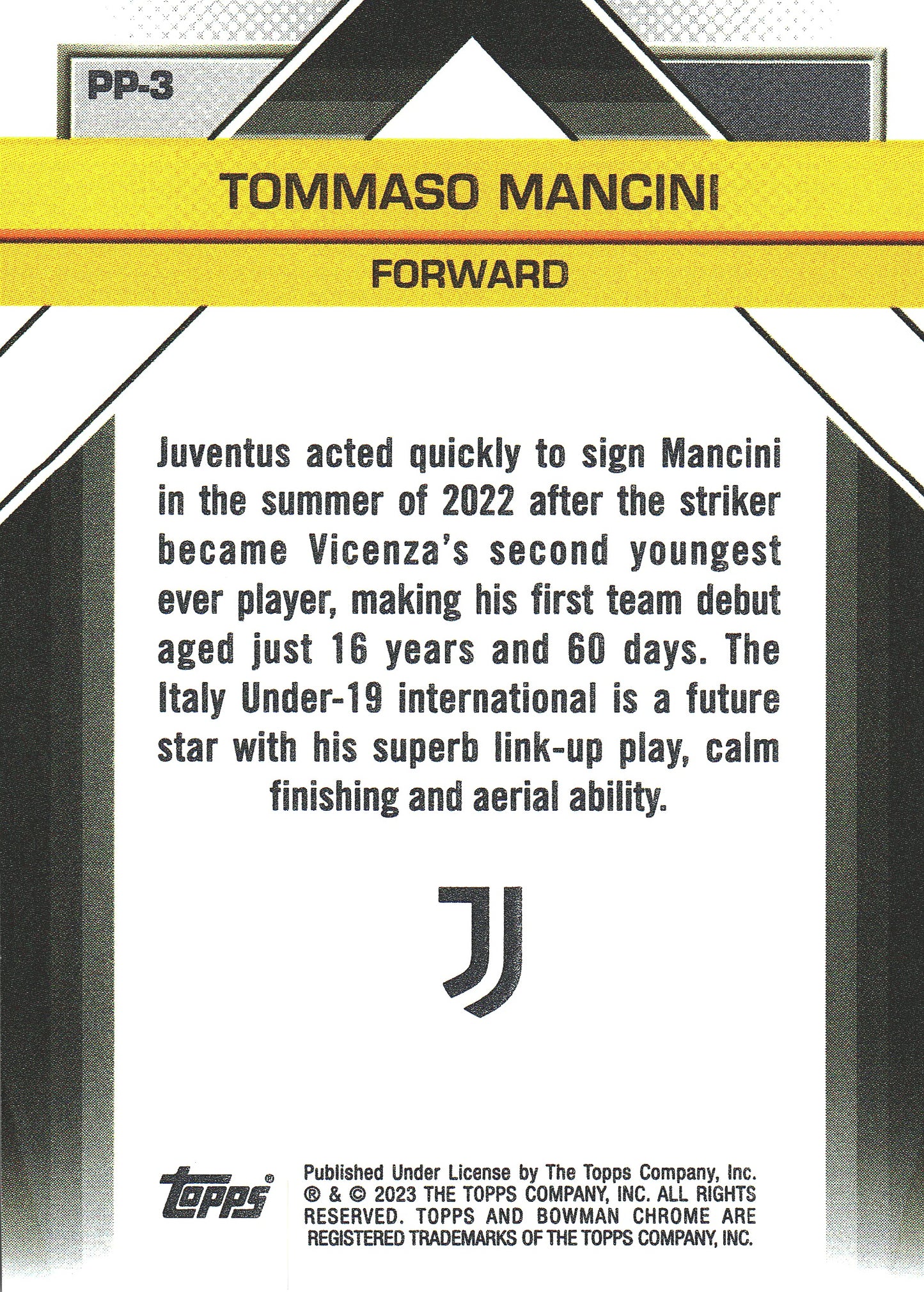2022 Topps Chrome Juventus Il Futuro Tommaso Mancini FBC #PP-3 Juventus