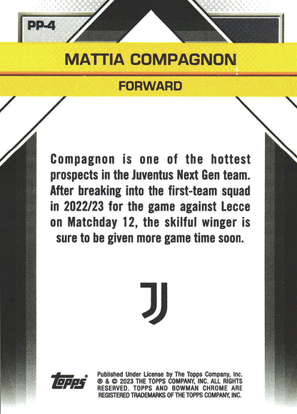 2022 Topps Chrome Juventus Il Futuro Mattia Compagnon FBC #PP-4 Juventus
