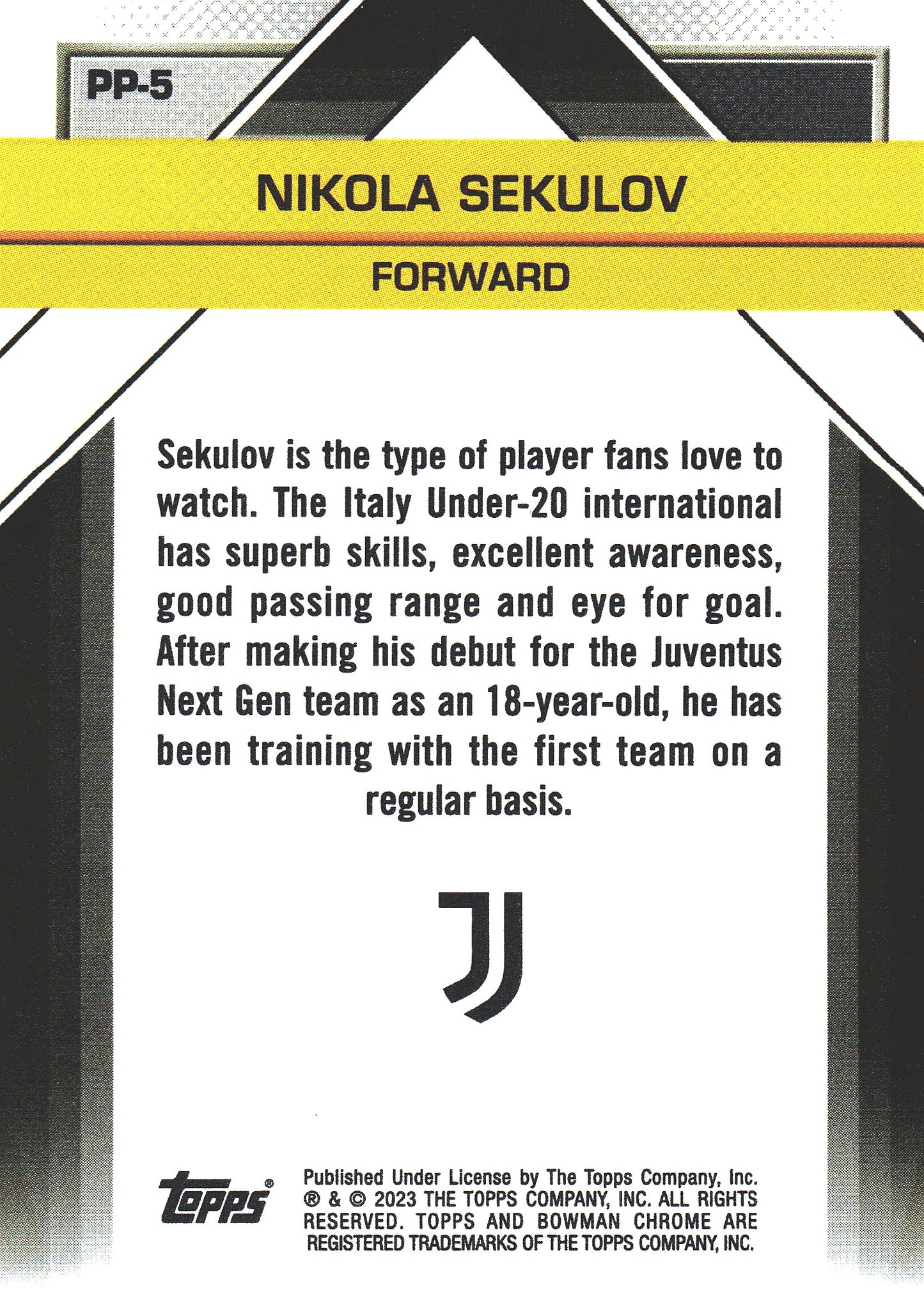 2022 Topps Chrome Juventus Il Futuro Nikola Sekulov FBC #PP-5 Juventus
