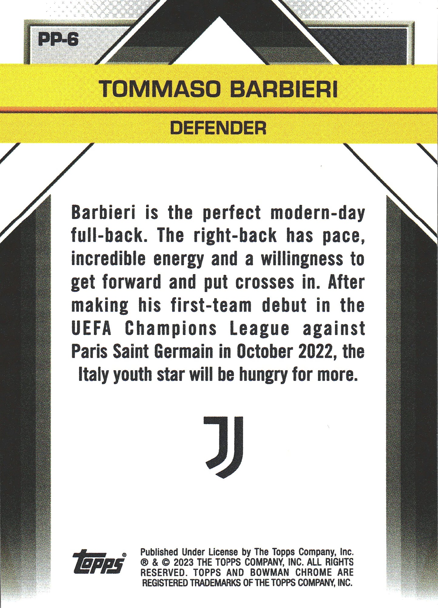 2022 Topps Chrome Juventus Il Futuro Tommaso Barbieri #PP-6 Juventus