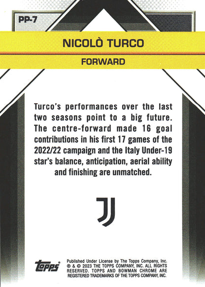 2022 Topps Chrome Juventus Il Futuro Nicolo Turco FBC #PP-7 Juventus