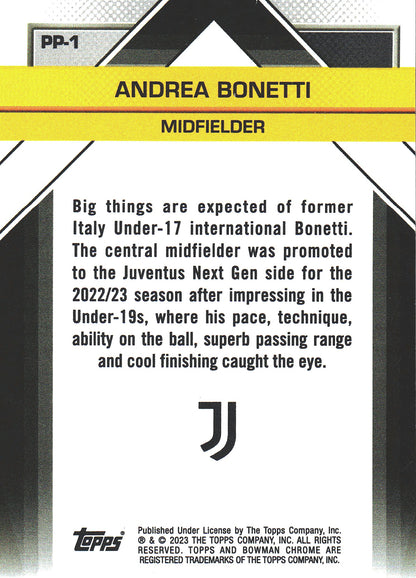 2022 Topps Chrome Juventus Il Futuro Andrea Bonetti FBC #PP-1 Juventus
