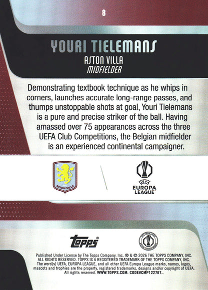 2025 Topps UCC Youri Tielemans Gold Inferno Holo /50 #8 Aston Villa