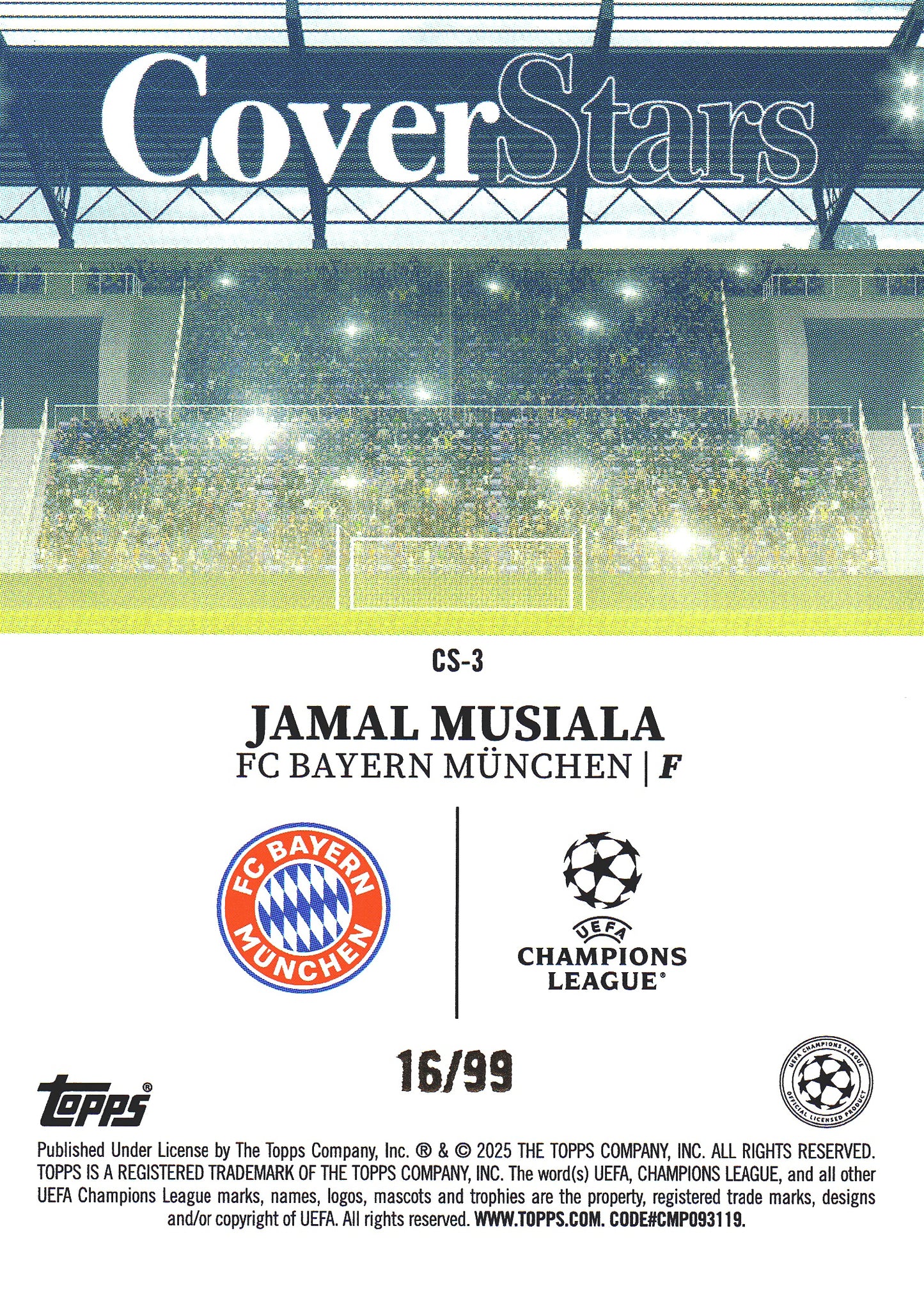 2024 Topps UCC Cover Stars Green /99 Jamal Musiala #CS-3 Bayern Munich