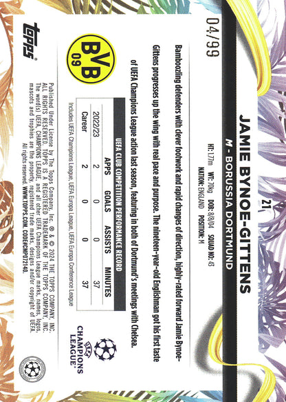 2023 Topps UCC Carnaval Jamie Bynoe-Gittens /99 Borussia Dortmund