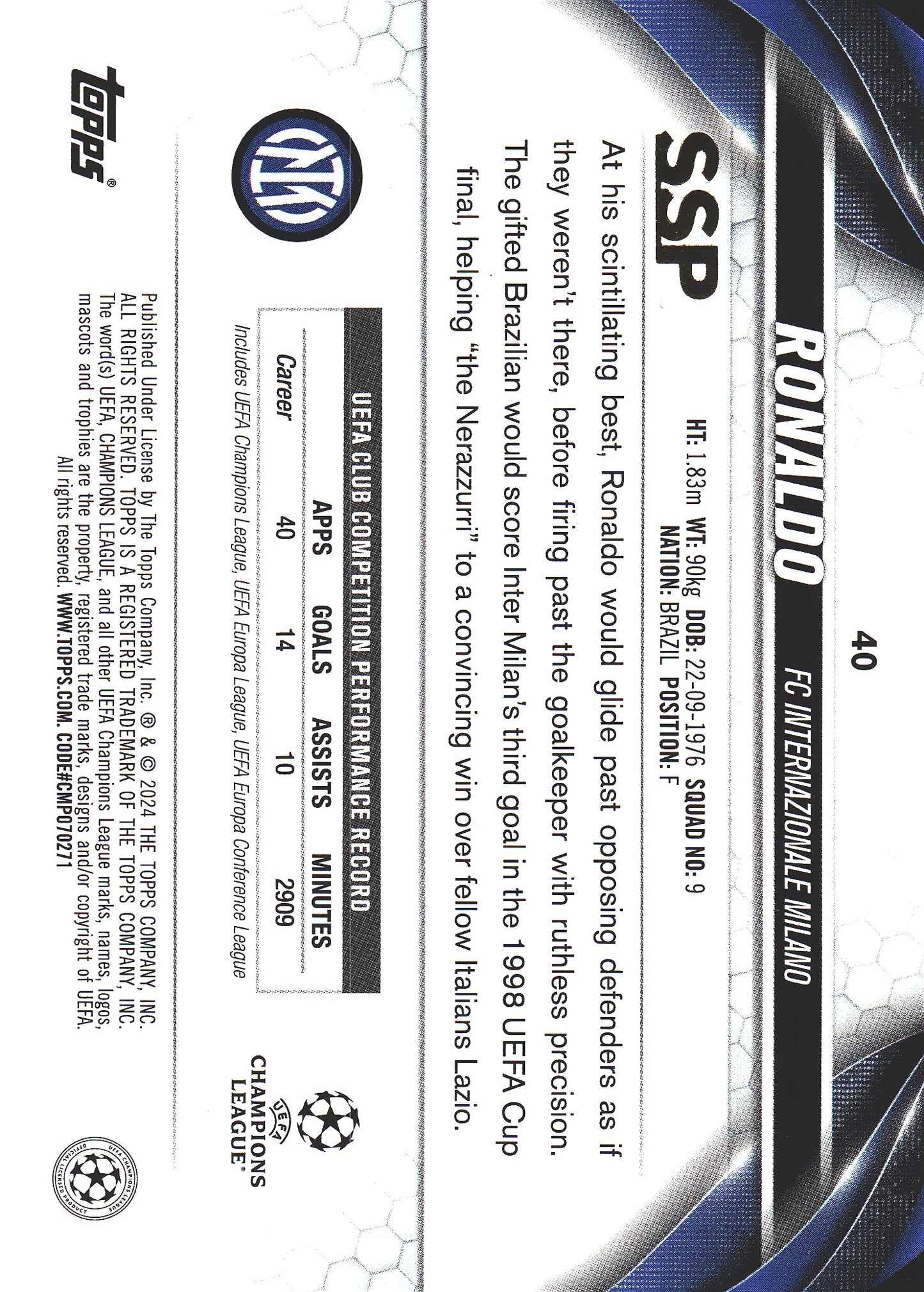 2023 Topps UCC SSP Ronaldo R9 #40 Inter Milan