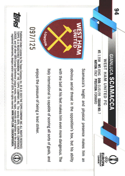 2022 Topps UCC Blue Inferno /125 Gianluca Scamacca #94 West Ham United