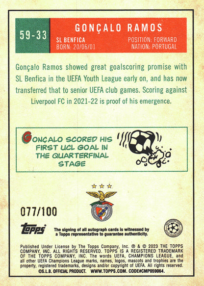 2022 Topps UCC 1959 Autograph Goncalo Ramos /100  #59-33 SL Benfica