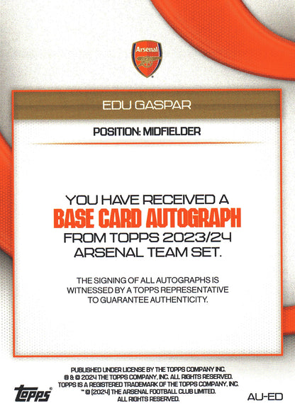 2023 Topps Arsenal Team Set Edu Gaspar Autograph Pink /99 #AU-ED Arsenal