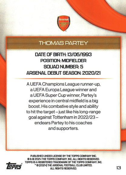 2023 Topps Arsenal Team Set Thomas Partey Blue /75 #13 Arsenal
