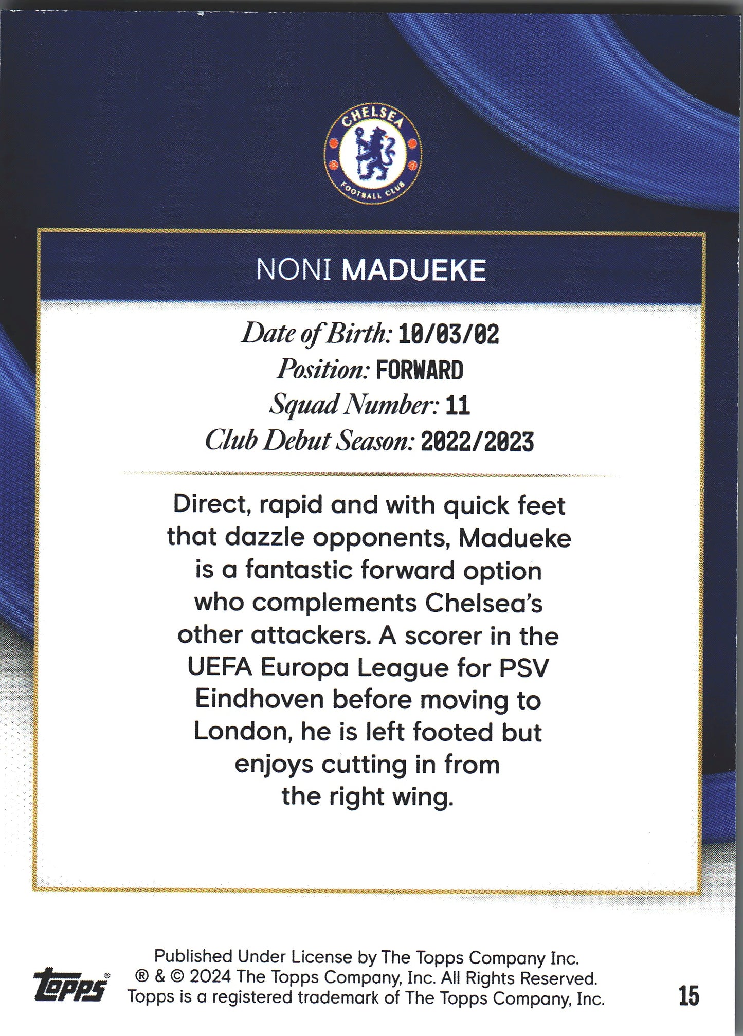 2023 Topps Chelsea Team Set Noni Madueke Green /150 #15 Chelsea