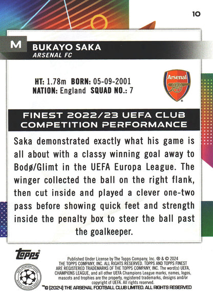 2023 Topps Finest UCC Green Speckle /125 Bukayo Saka #10 Arsenal
