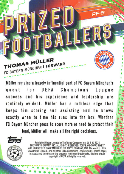 2023 Topps Finest UCC Prized Footballers Purple /299 Thomas Muller #PF-9 Bayern Munich