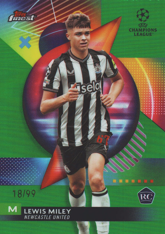 2023 Topps Finest UCC Green /99 Lewis Miley RC #18 Newcastle United