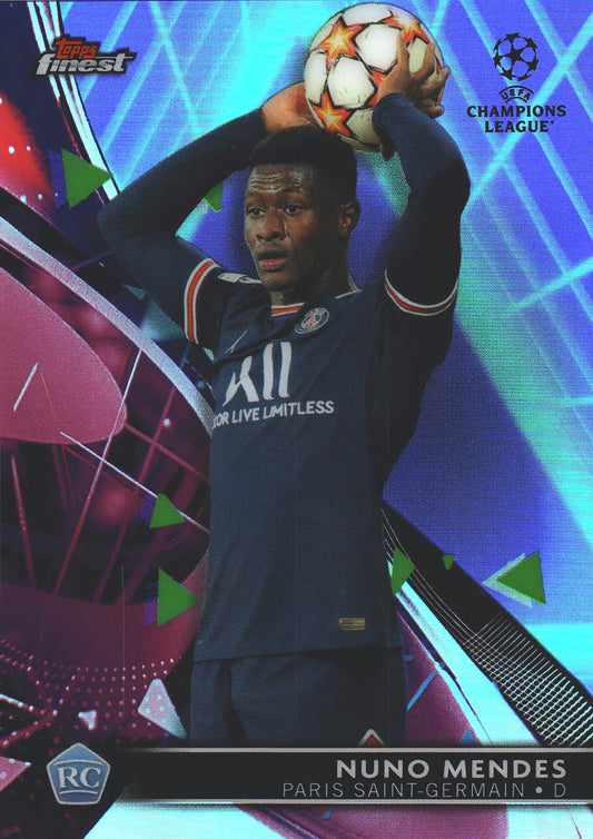 2021 Topps Finest UCC Aqua Vaporwave /99 Nuno Mendes RC #23 Paris Saint-Germain