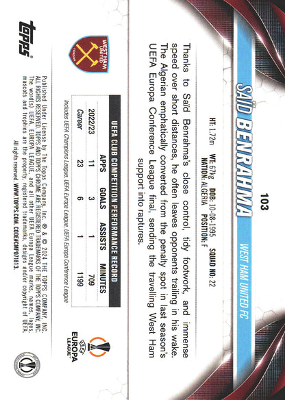 2023 Topps Chrome UCC Sapphire Gold /50 Said Benrahma #103 West Ham United