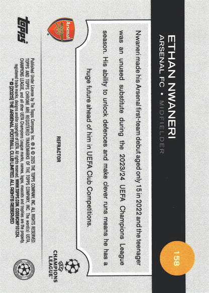 2024 Topps Chrome UCC Refractor Ethan Nwaneri RC #158 Arsenal