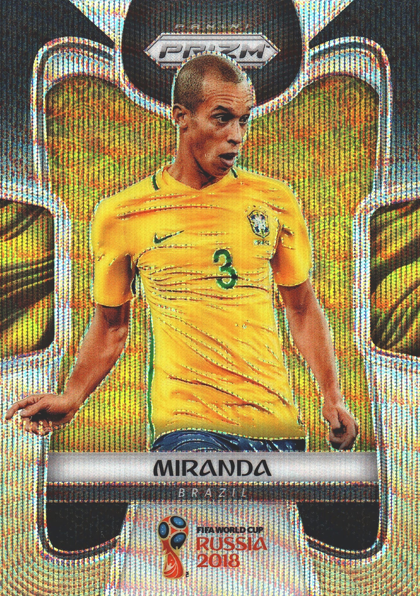 2018 Panini Prizm FIFA World Cup Black & Gold Wave Prizm Miranda #34 Brésil