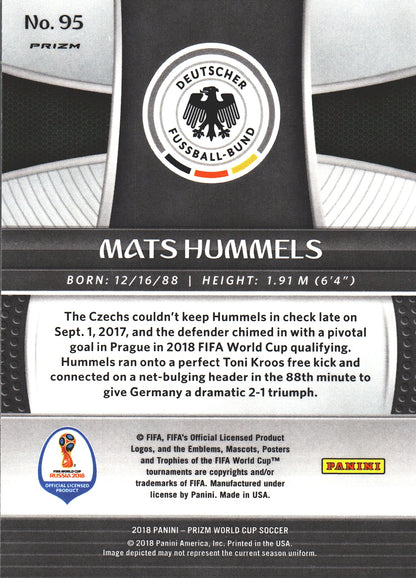 2018 Panini Prizm FIFA World Cup Silver Mats Hummels #95 Allemagne
