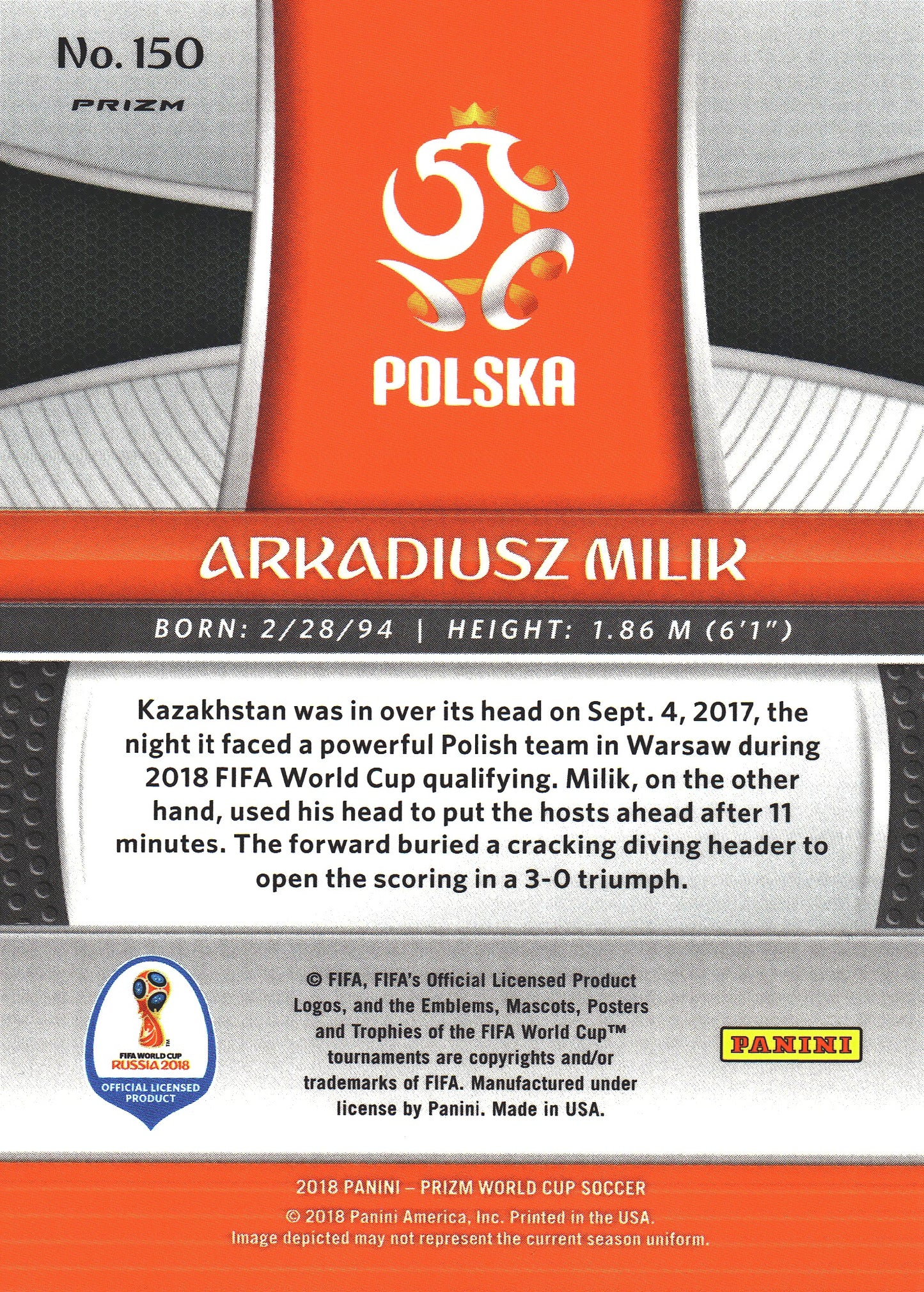2018 Panini Prizm FIFA World Cup Mojo Arkadiusz Milik #150 Pologne