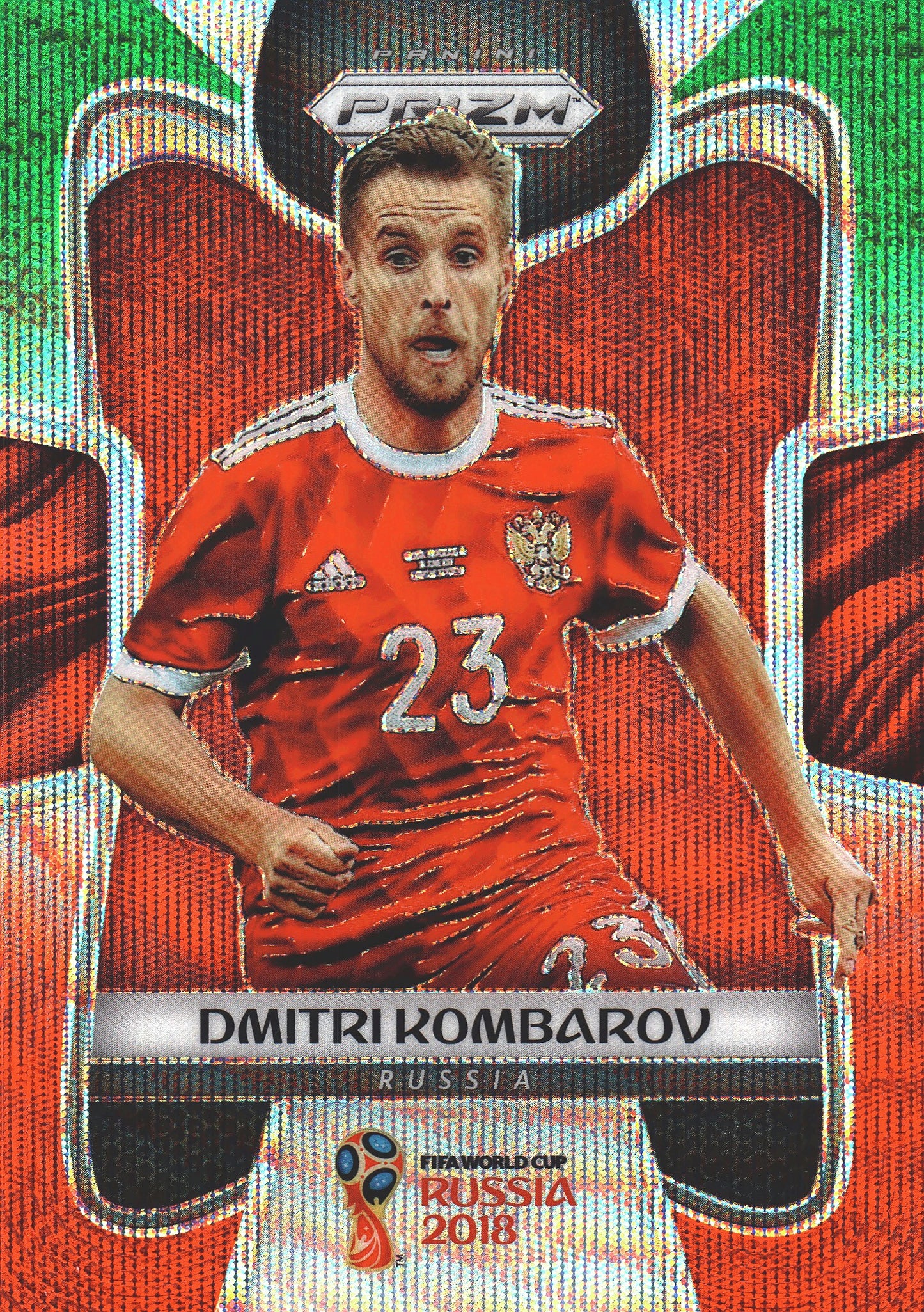2018 Panini Prizm FIFA World Cup Green & Orange Wave Prizm Dmitri Kombarov #169 Russie