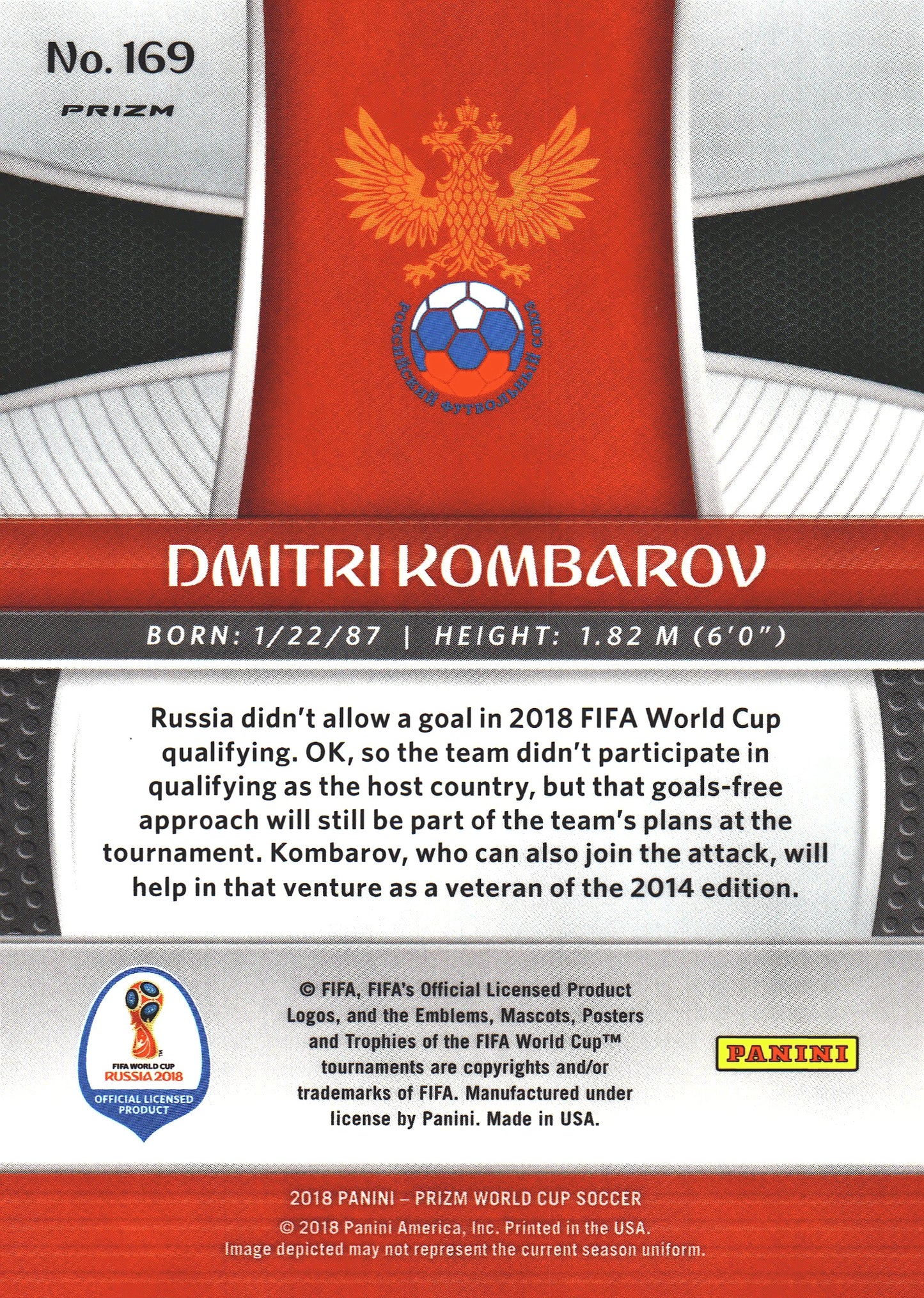 2018 Panini Prizm FIFA World Cup Green & Orange Wave Prizm Dmitri Kombarov #169 Russie