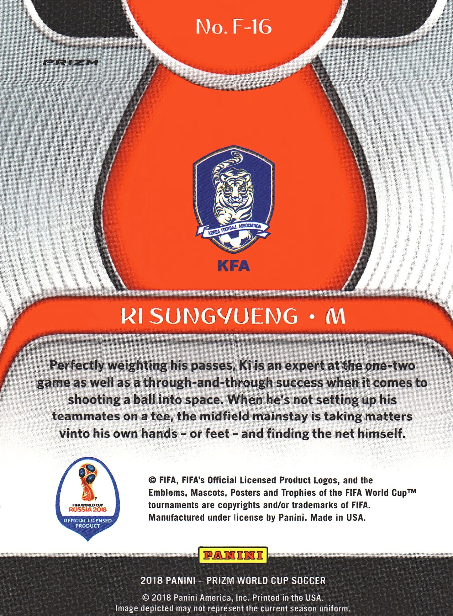 2018 Panini Prizm FIFA World Cup Fundamentals Ki Sung-Yueng #F-16 Corée du Sud