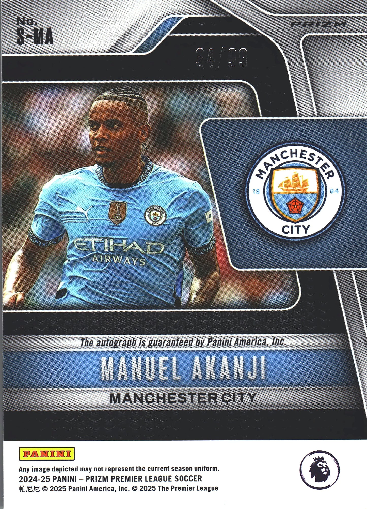 2024 Panini Prizm Premier League Autograph /99 Manuel Akanji #S-MA Manchester City