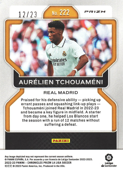 2022 Panini Chronicles Prizm Orange Ice /23 Aurelien Tchouameni #222 Real Madrid