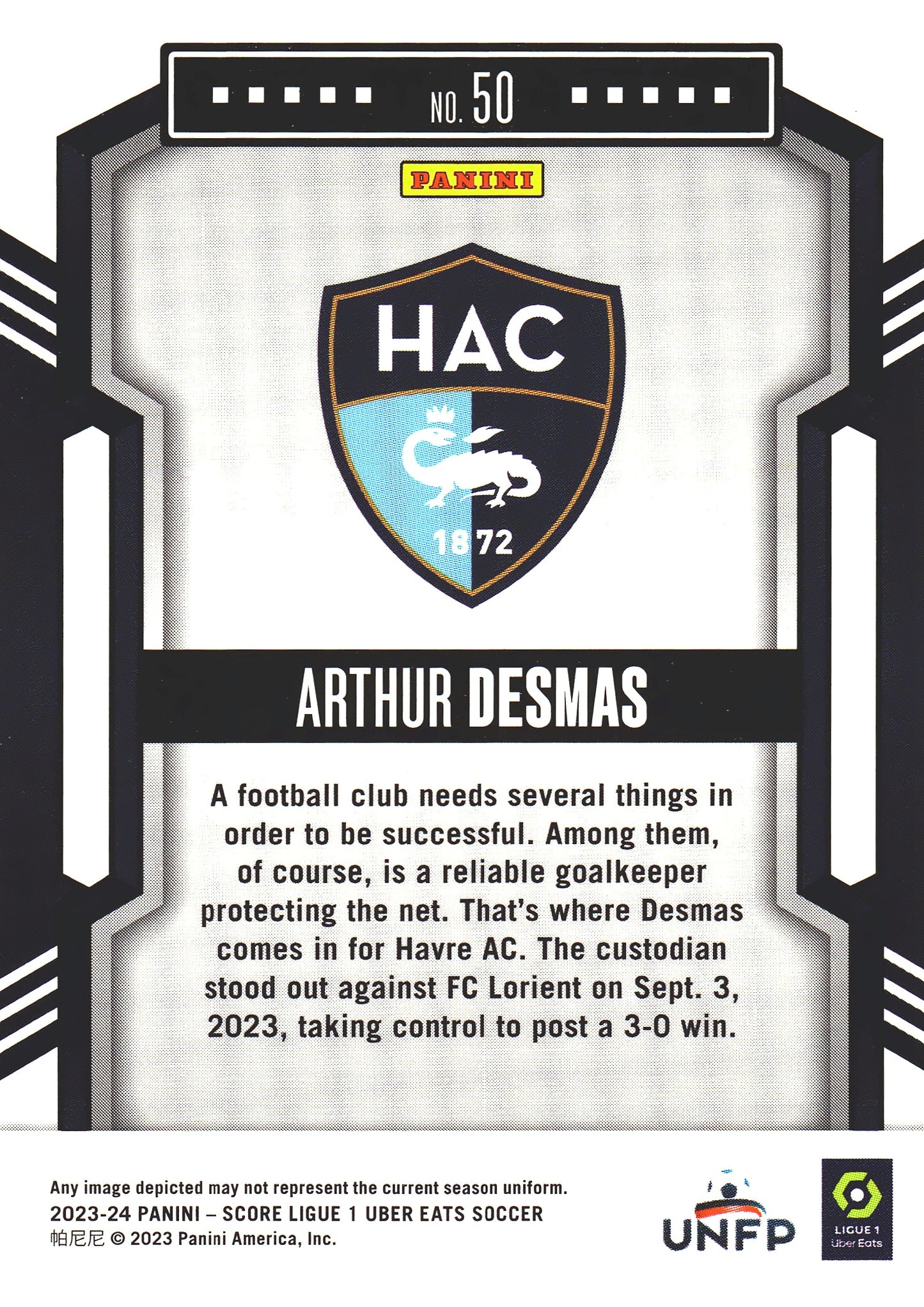 2023 Panini Score Ligue 1 Swirl RC Arthur Desmas #50 Le Havre AC