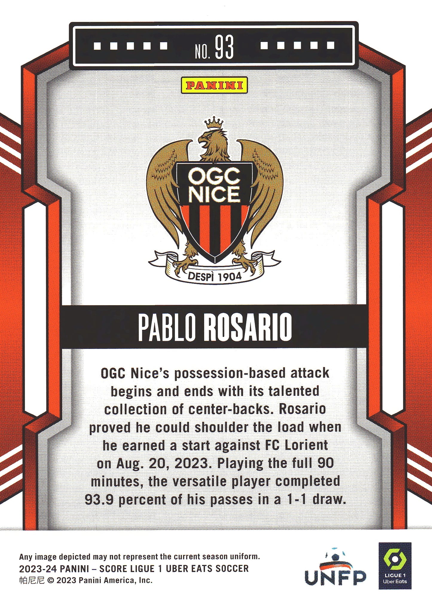 2023 Panini Score Ligue 1 Red Swirl /30 Pablo Rosario #93 OGC Nice