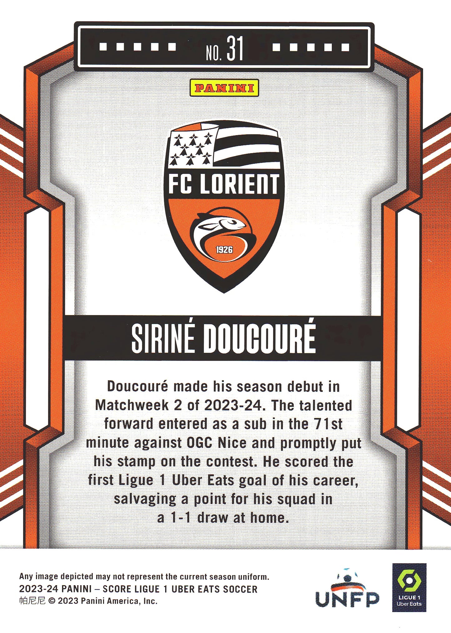 2023 Panini Score Ligue 1 Red Swirl /30 Sirine Doucoure RC #31 FC Lorient